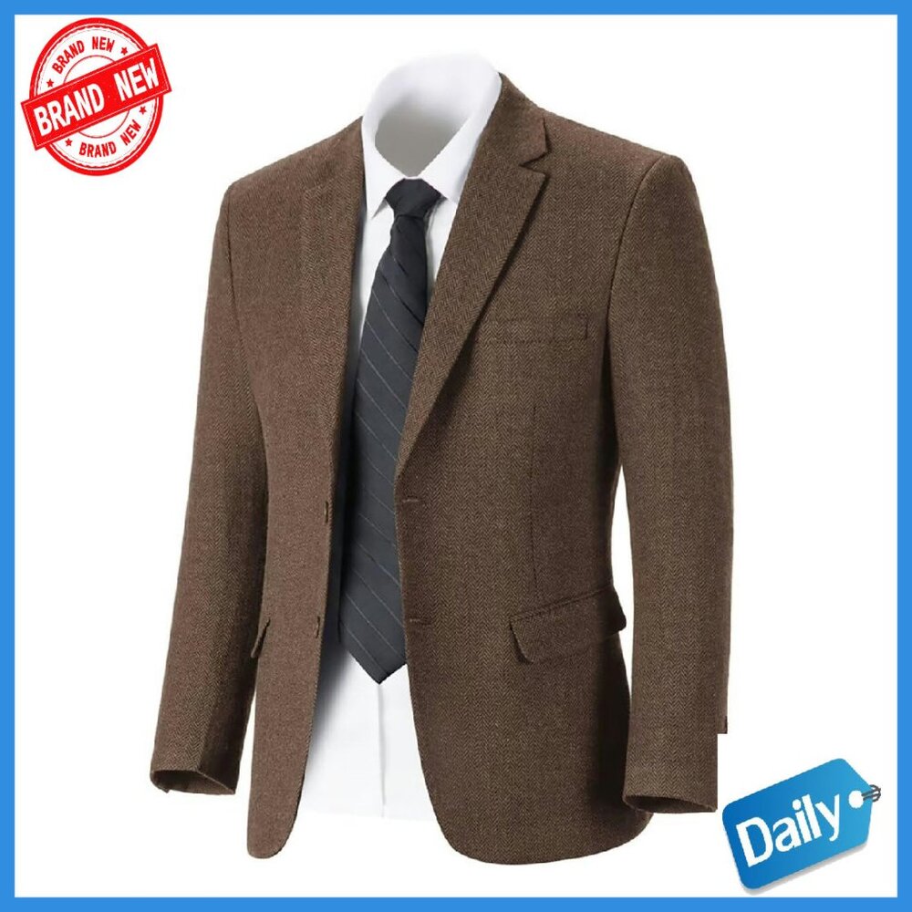 Slim Fit Tweed Blazer Herringbone Sport Coat Formal Business Wedding